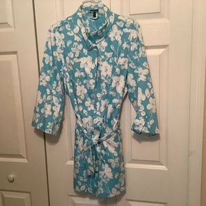 Madison Lightweight Lined Casual Coat, Belted, Size XL, Blue and White